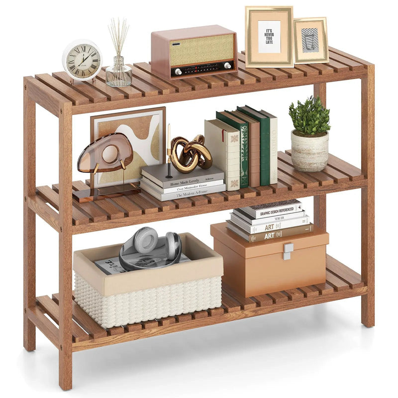 2/3-Tier Side Table Teak Wood Stand Utility Storage Shelf-3 by DirectDeals