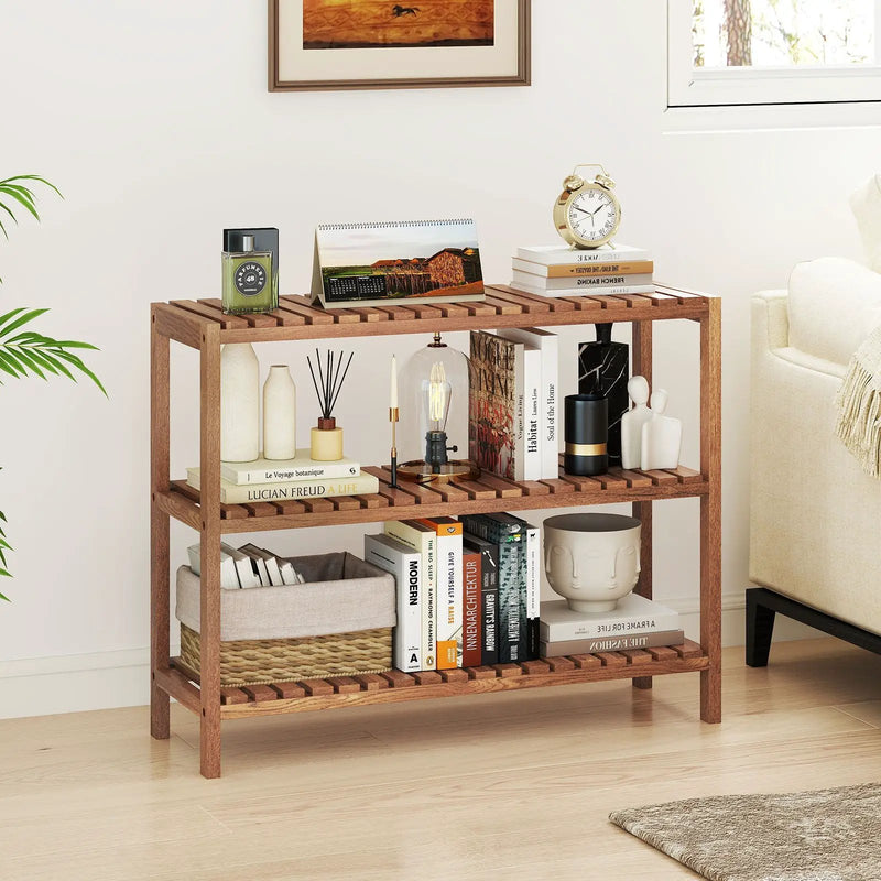2/3-Tier Side Table Teak Wood Stand Utility Storage Shelf-3 by DirectDeals