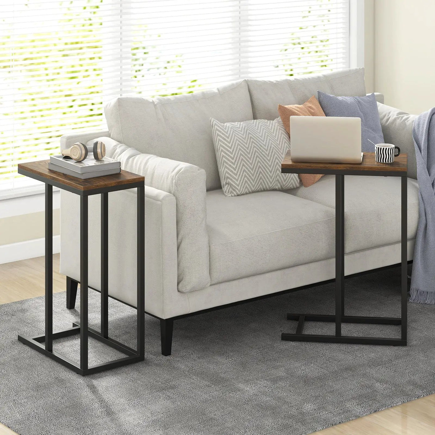C-shaped Side Table with Heavy-duty Metal Frame by DirectDeals