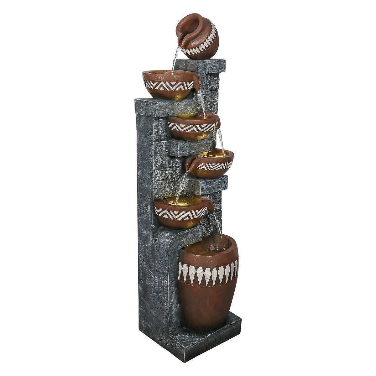 Resin Bohemian 6 Tier Tall Outdoor Water Fountain with LED, photo 6 of 10