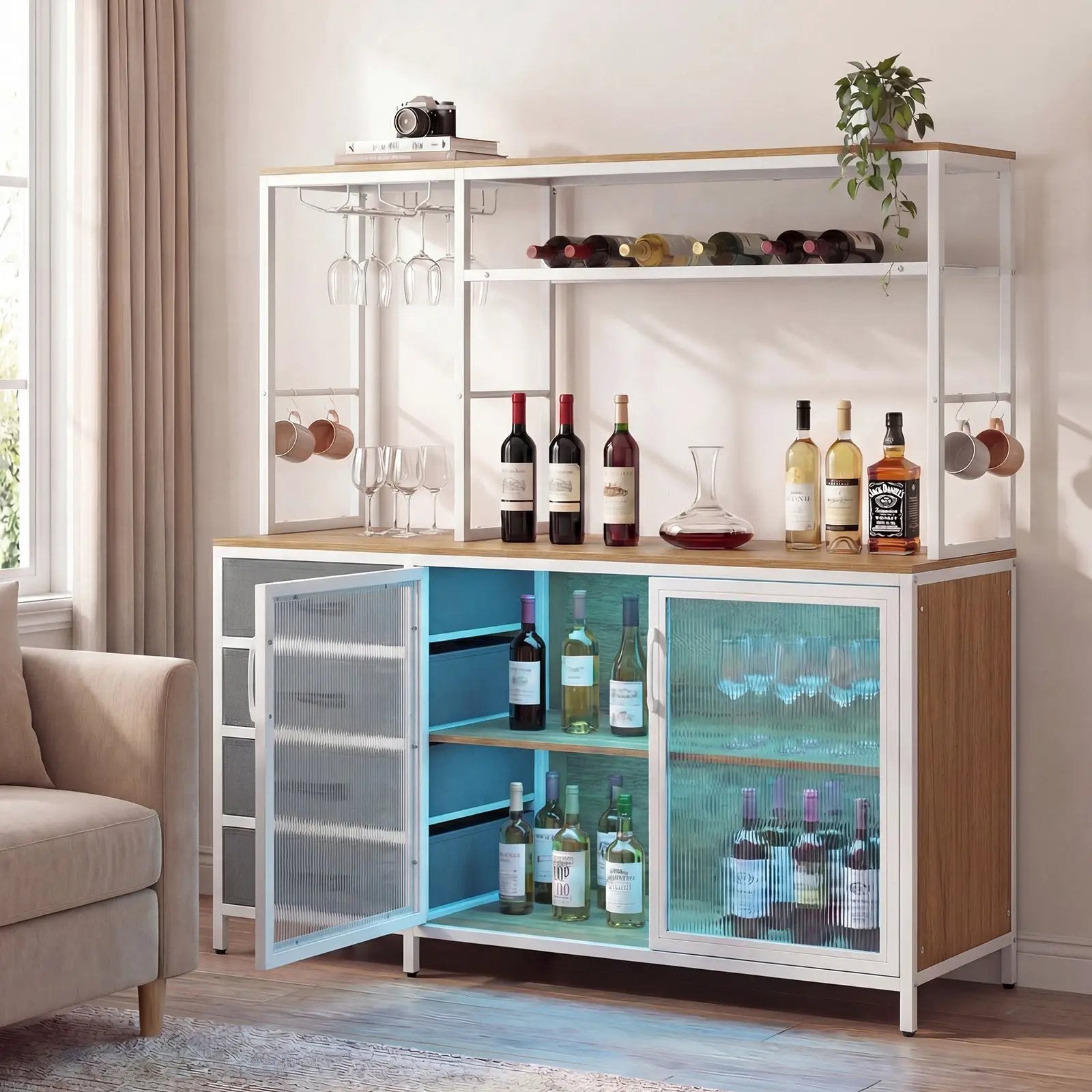 Sideboard Buffet Cabinet with LED Lights 55 inch Coffee Table with Power Outlets by DirectDeals