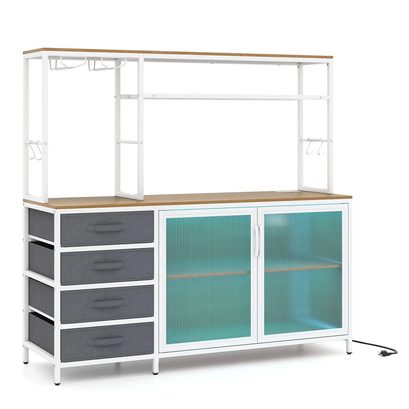 Sideboard Buffet Cabinet with LED Lights 55 inch Coffee Table with Power Outlets by DirectDeals