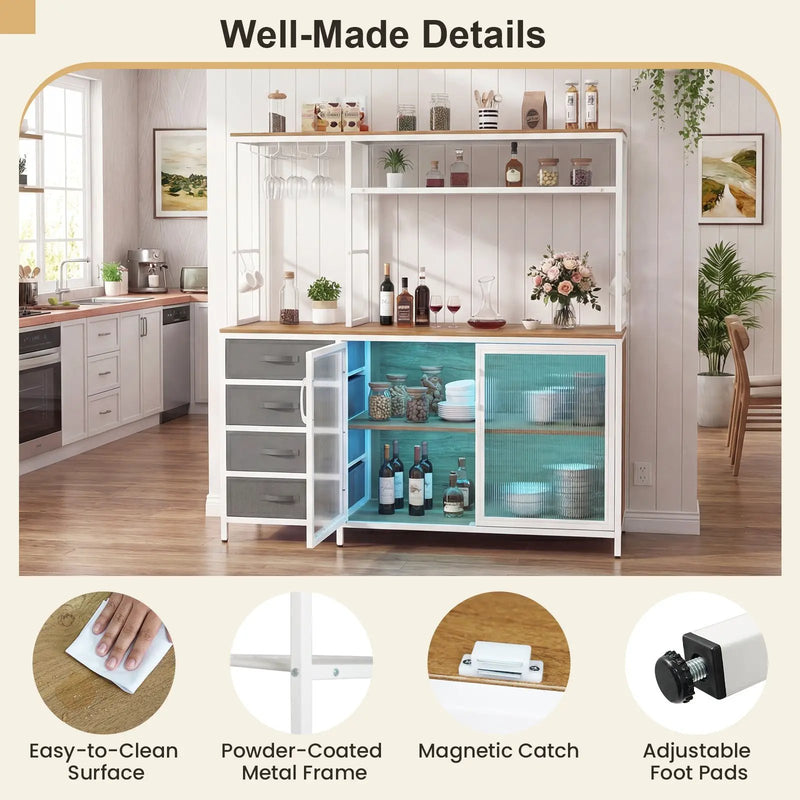 Sideboard Buffet Cabinet with LED Lights 55 inch Coffee Table with Power Outlets by DirectDeals