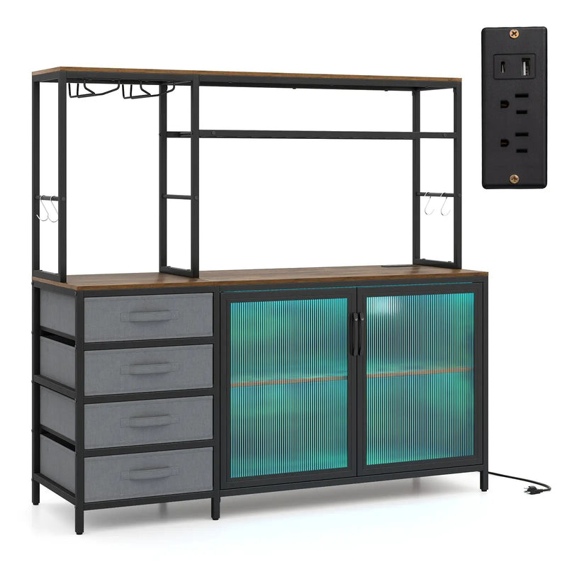 Sideboard Buffet Cabinet with LED Lights 55 inch Coffee Table with Power Outlets by DirectDeals