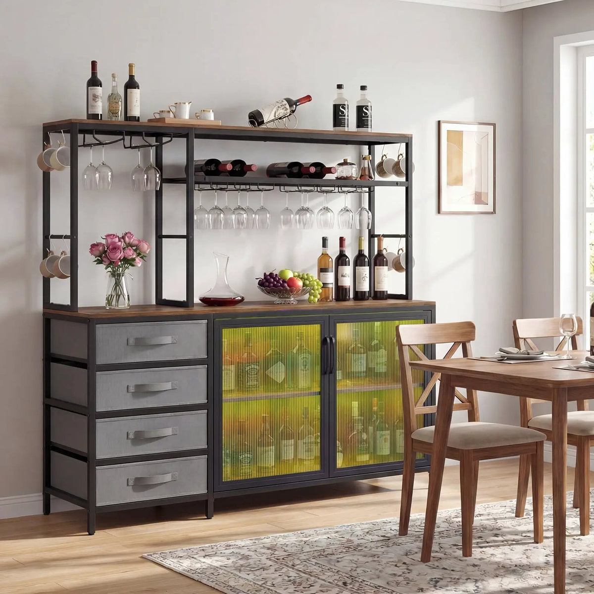 Sideboard Buffet Cabinet with LED Lights 55 inch Coffee Table with Power Outlets by DirectDeals