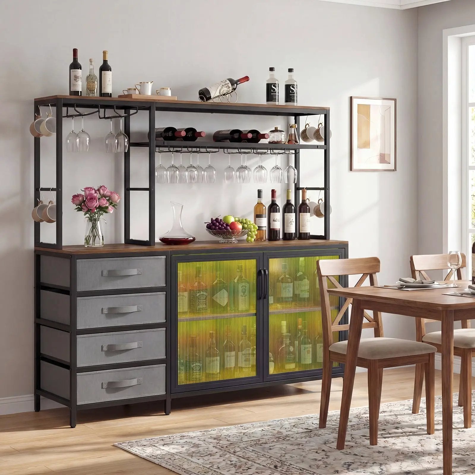 Sideboard Buffet Cabinet with LED Lights 55 inch Coffee Table with Power Outlets by DirectDeals