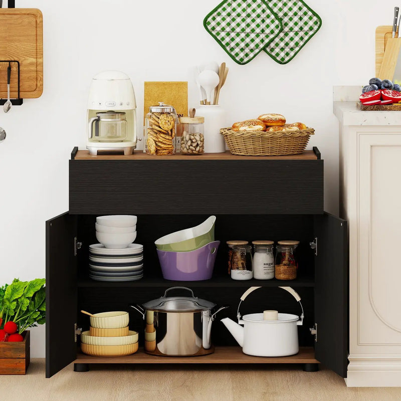 Sideboard Buffet Cabinet with Storage Wooden Kitchen Storage Cabinet-Black by DirectDeals