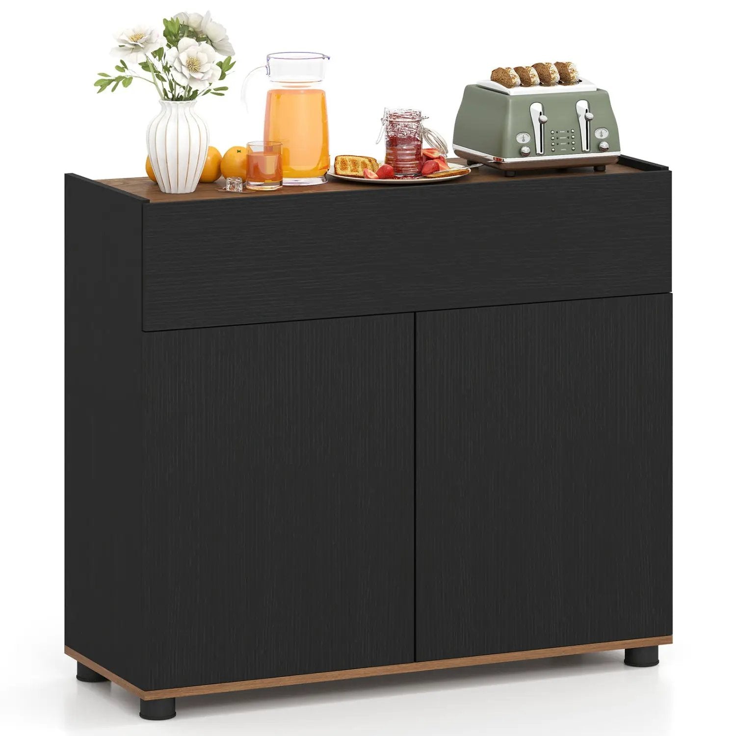 Sideboard Buffet Cabinet with Storage Wooden Kitchen Storage Cabinet-Black by DirectDeals