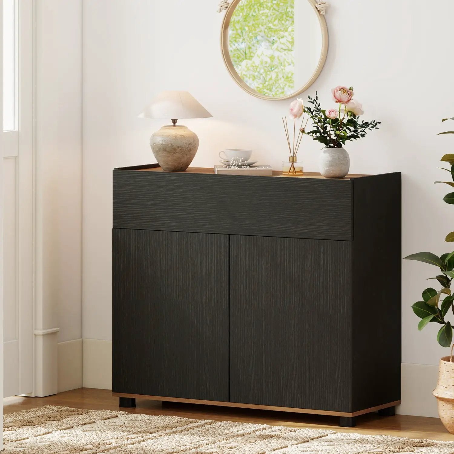 Sideboard Buffet Cabinet with Storage Wooden Kitchen Storage Cabinet-Black by DirectDeals