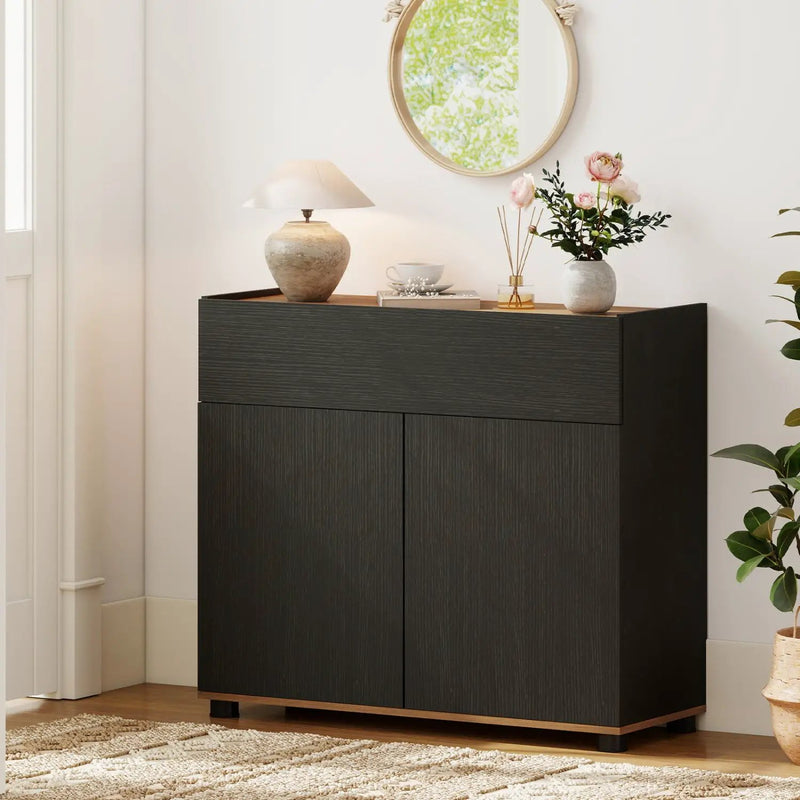 Sideboard Buffet Cabinet with Storage Wooden Kitchen Storage Cabinet-Black by DirectDeals