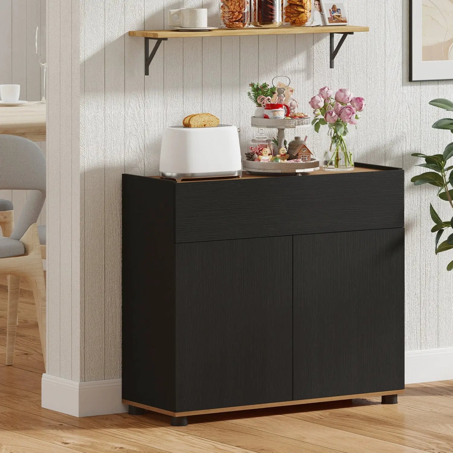 Sideboard Buffet Cabinet with Storage Wooden Kitchen Storage Cabinet-Black by DirectDeals