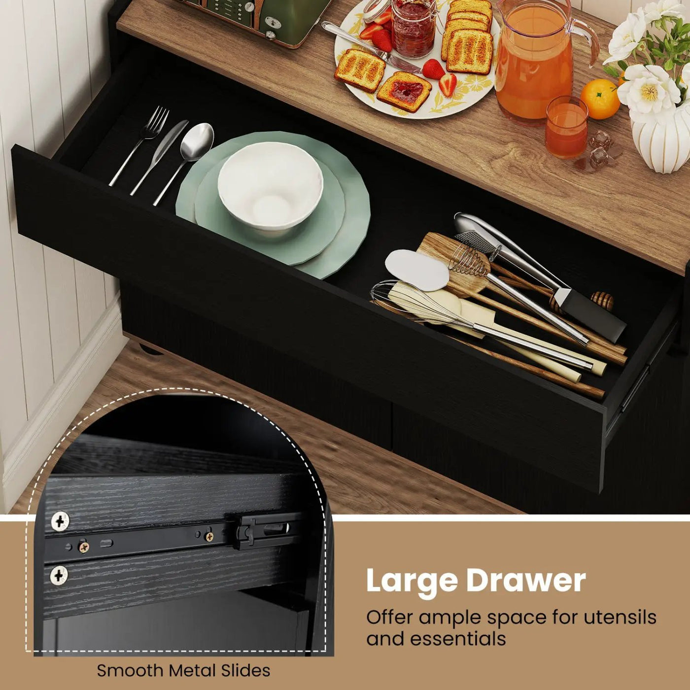 Sideboard Buffet Cabinet with Storage Wooden Kitchen Storage Cabinet-Black by DirectDeals