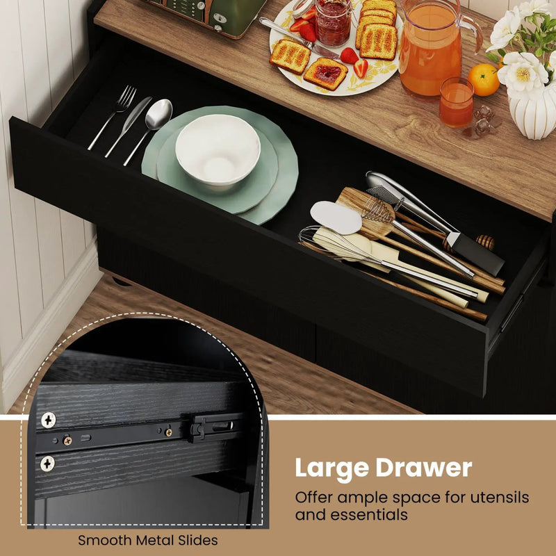 Sideboard Buffet Cabinet with Storage Wooden Kitchen Storage Cabinet-Black by DirectDeals