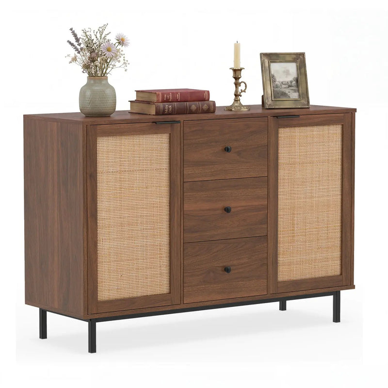Sideboard Buffet Cabinet with Rattan Doors and 3 Drawers by DirectDeals