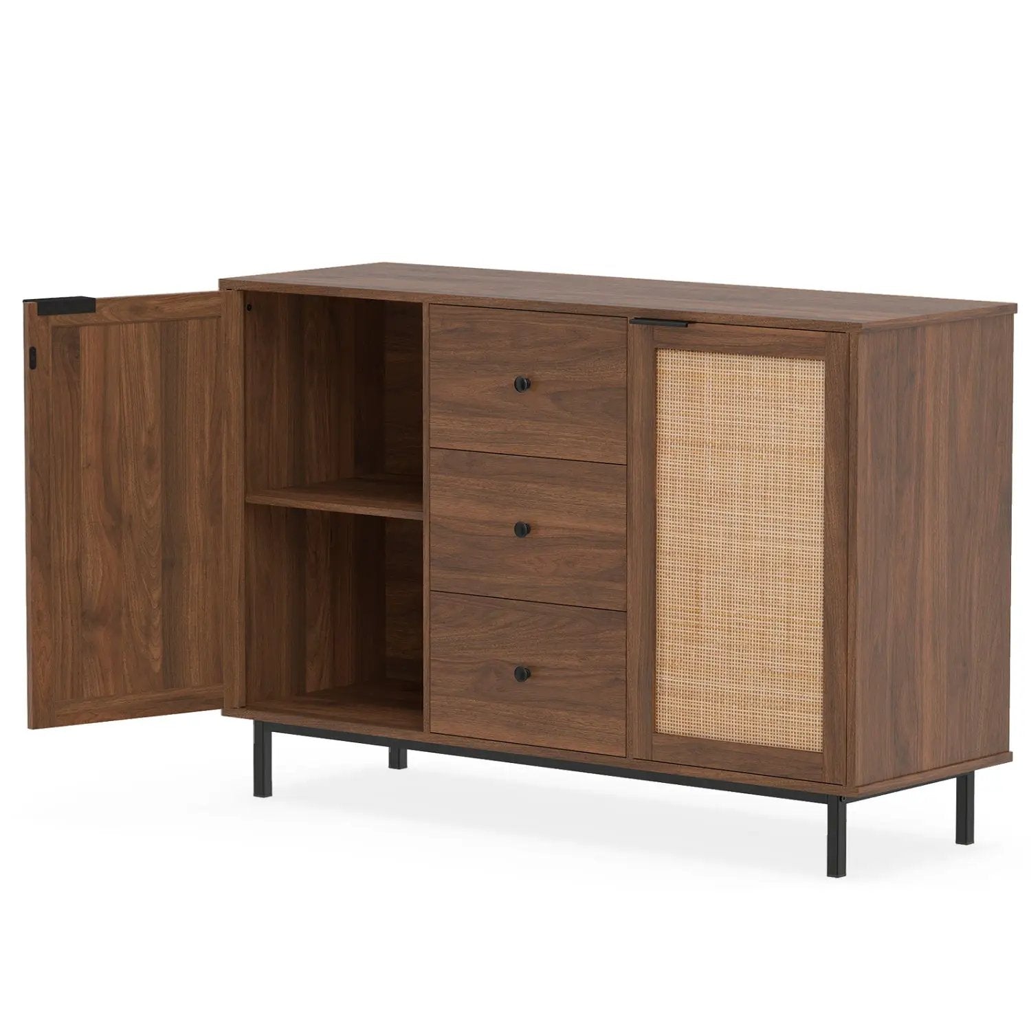 Sideboard Buffet Cabinet with Rattan Doors and 3 Drawers by DirectDeals