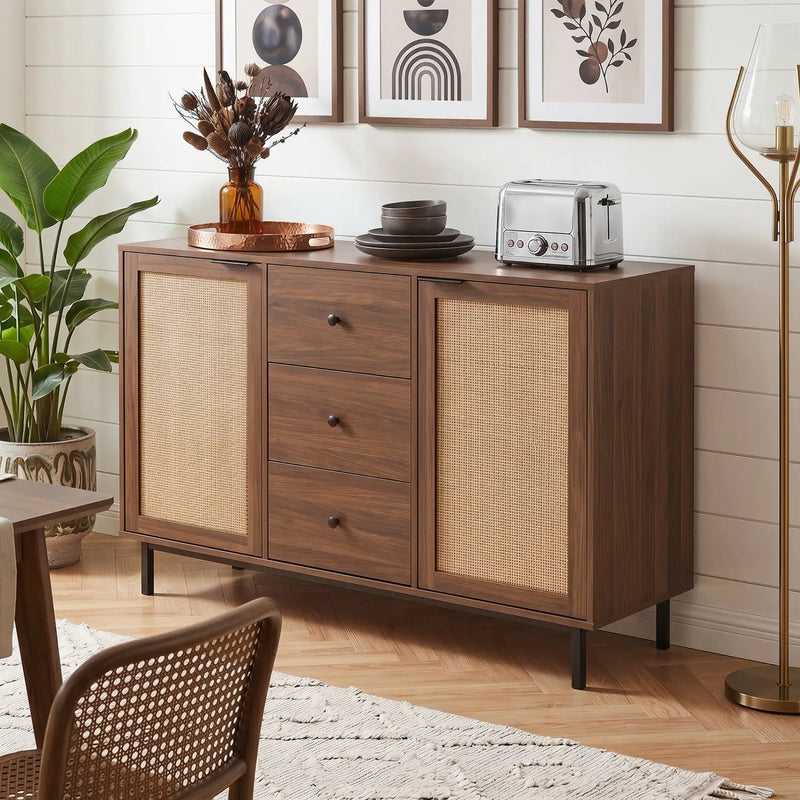 Sideboard Buffet Cabinet with Rattan Doors and 3 Drawers by DirectDeals