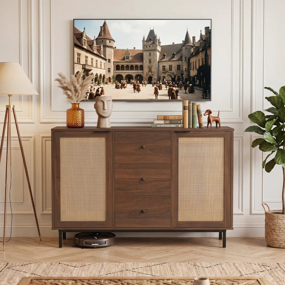 Sideboard Buffet Cabinet with Rattan Doors and 3 Drawers by DirectDeals
