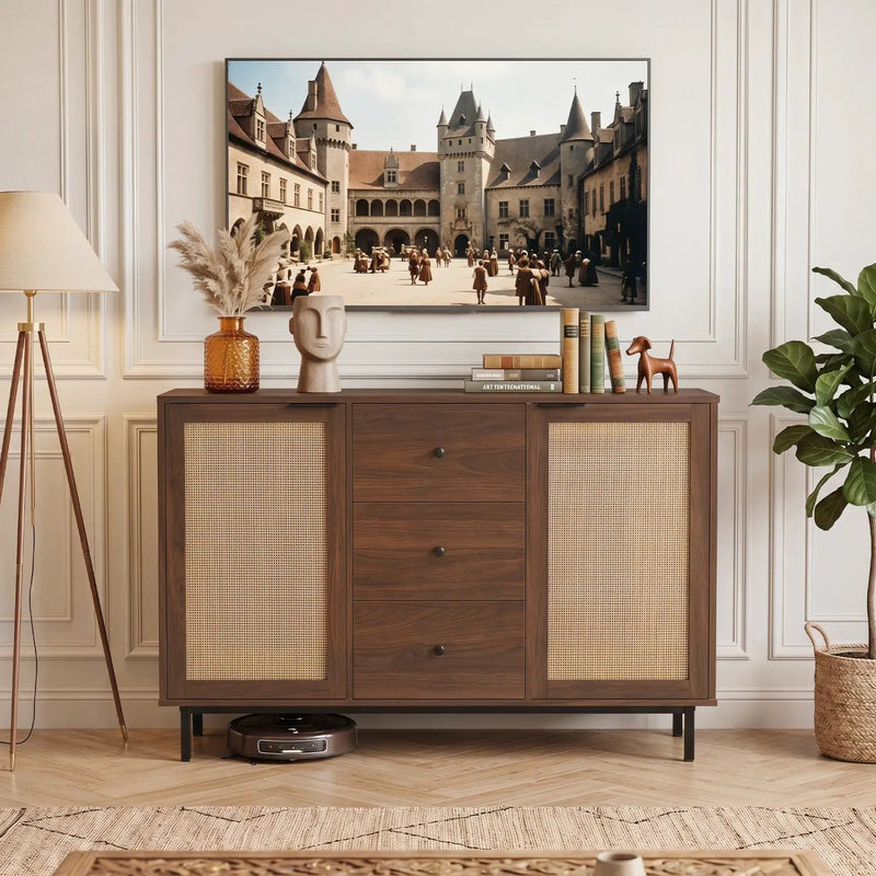 Sideboard Buffet Cabinet with Rattan Doors and 3 Drawers by DirectDeals