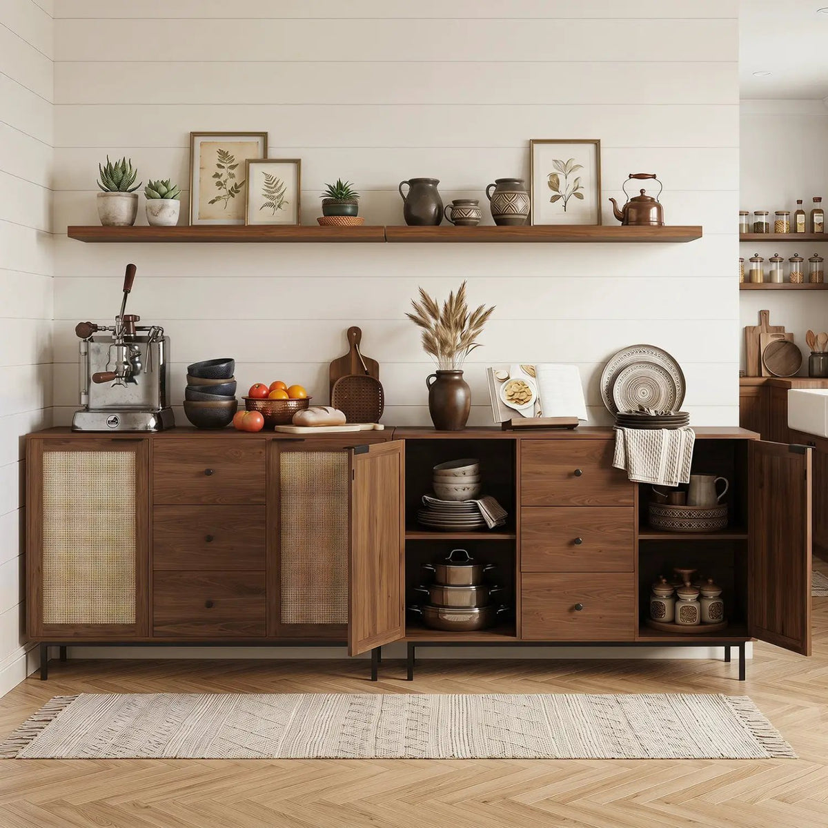 Sideboard Buffet Cabinet with Rattan Doors and 3 Drawers by DirectDeals