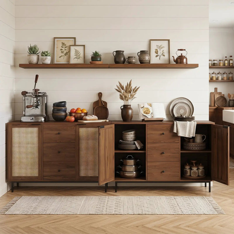 Sideboard Buffet Cabinet with Rattan Doors and 3 Drawers by DirectDeals