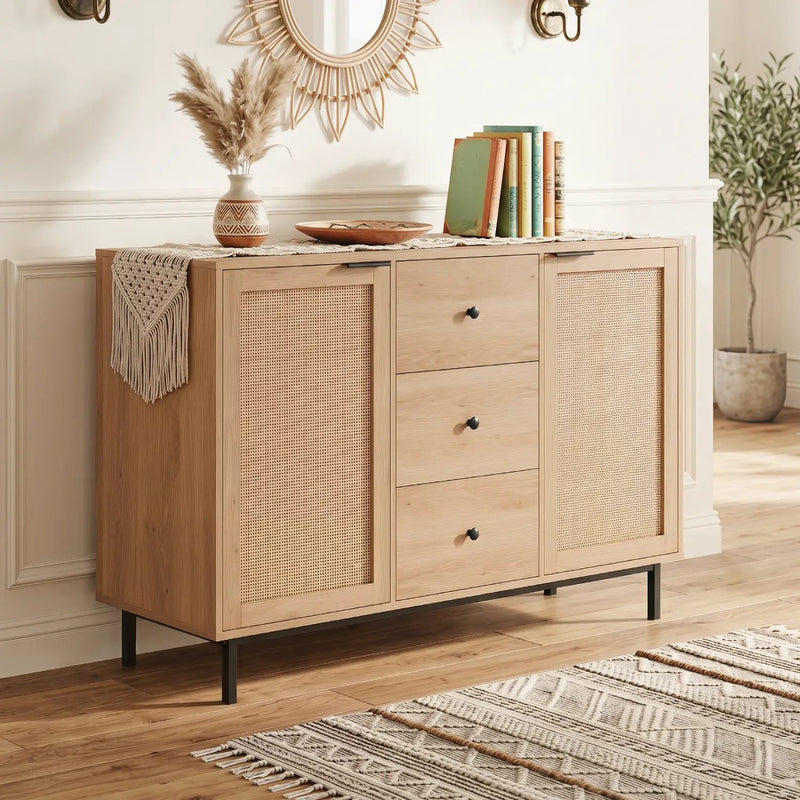 Sideboard Buffet Cabinet with Rattan Doors and 3 Drawers by DirectDeals
