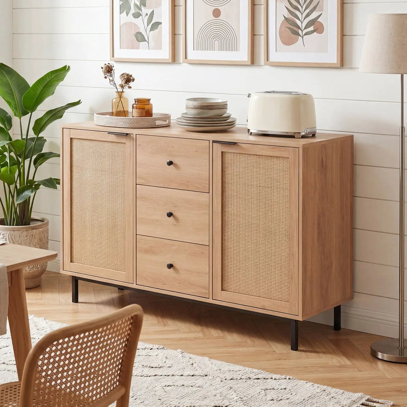Sideboard Buffet Cabinet with Rattan Doors and 3 Drawers by DirectDeals
