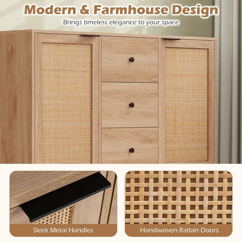 Sideboard Buffet Cabinet with Rattan Doors and 3 Drawers by DirectDeals