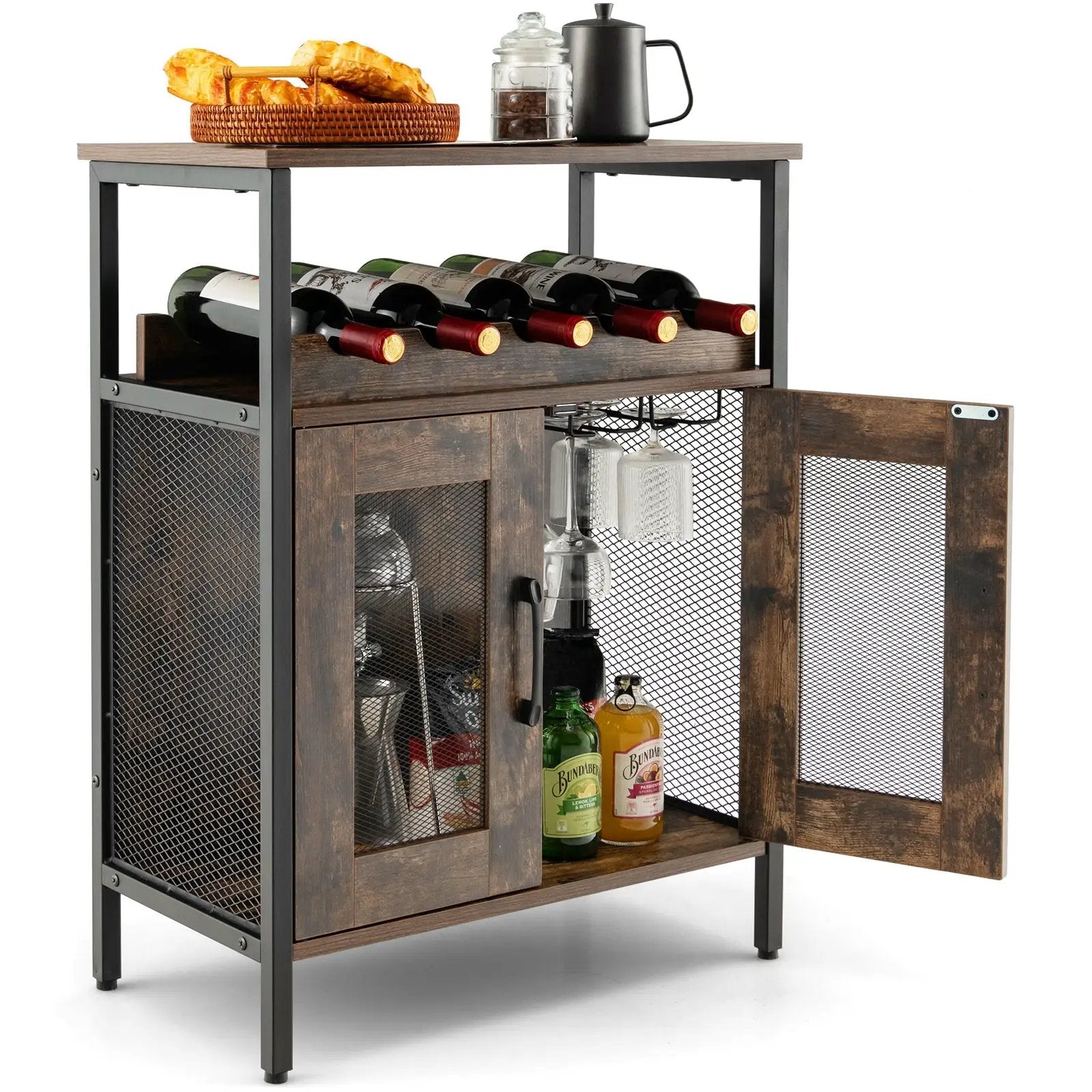Industrial Sideboard Buffet Cabinet with Removable Wine Rack-Rustic Brown by DirectDeals