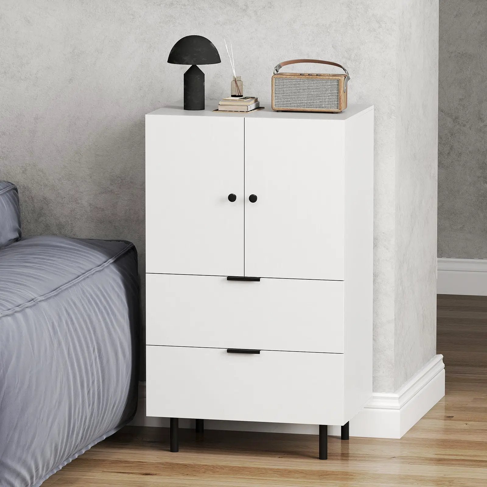 Sideboard Buffet Cabinet 2-Door Serving Cupboard with Drawers-White by DirectDeals