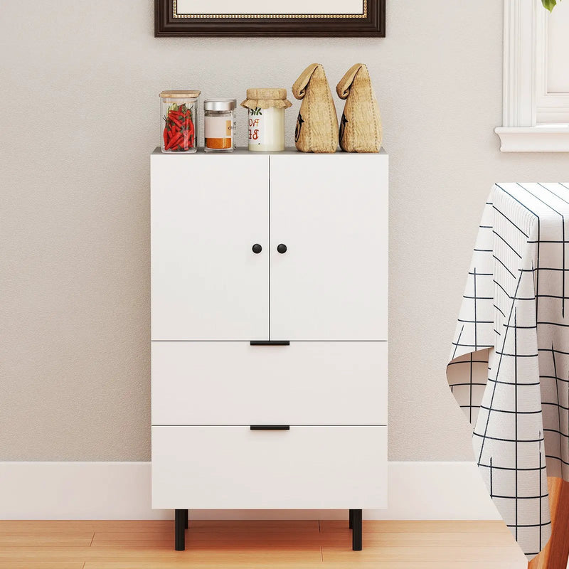 Sideboard Buffet Cabinet 2-Door Serving Cupboard with Drawers-White by DirectDeals