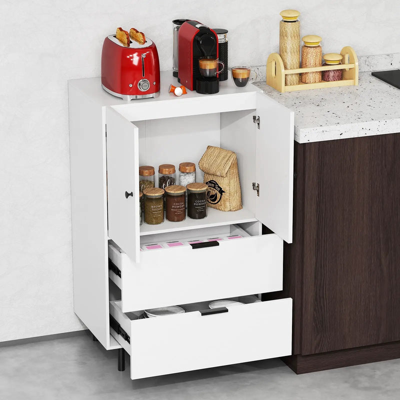 Sideboard Buffet Cabinet 2-Door Serving Cupboard with Drawers-White by DirectDeals