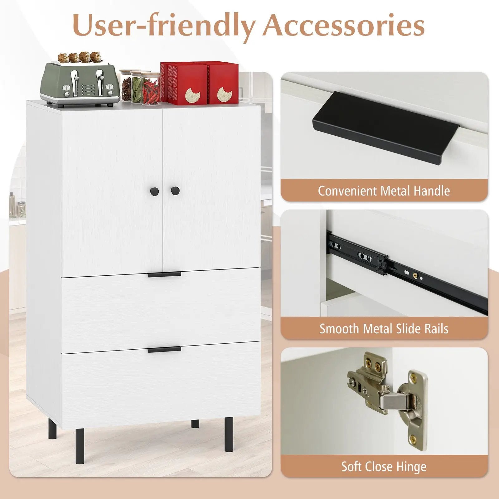 Sideboard Buffet Cabinet 2-Door Serving Cupboard with Drawers-White by DirectDeals