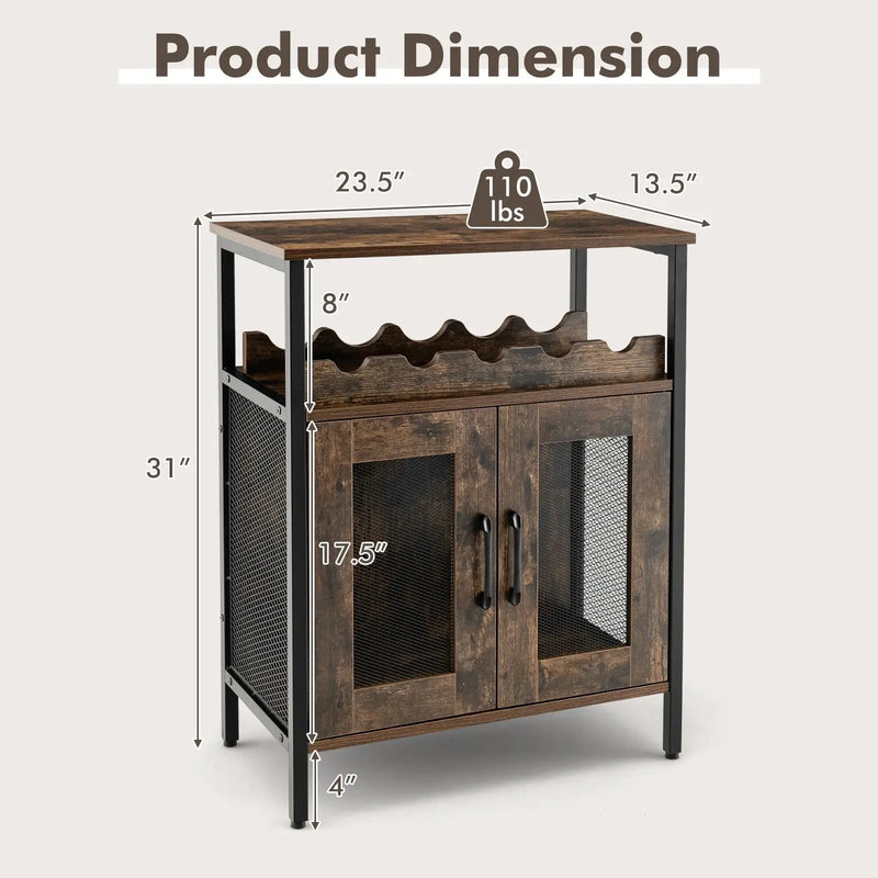 Industrial Sideboard Buffet Cabinet with Removable Wine Rack-Rustic Brown by DirectDeals