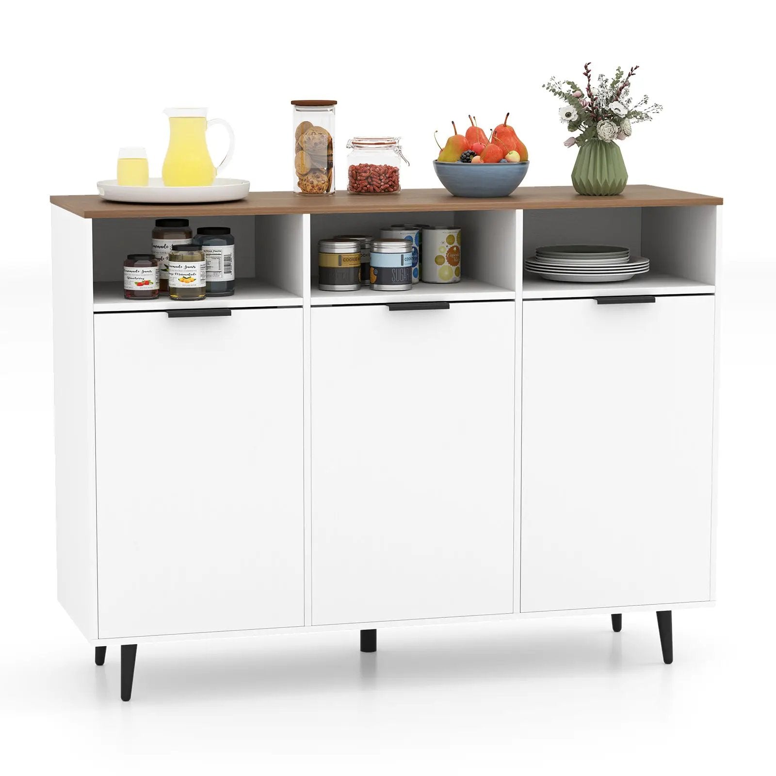 Sideboard Buffet Cabinet Kitchen Storage Cabinet with 5-Position Adjustable Shelves-White by DirectDeals