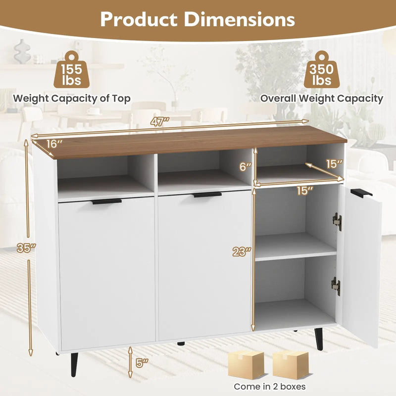 Sideboard Buffet Cabinet Kitchen Storage Cabinet with 5-Position Adjustable Shelves-White by DirectDeals