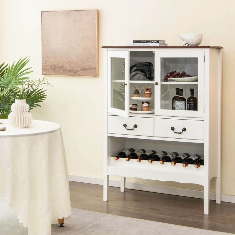 Sideboard Buffet Cabinet with 2 Tempered Glass Doors-White by DirectDeals