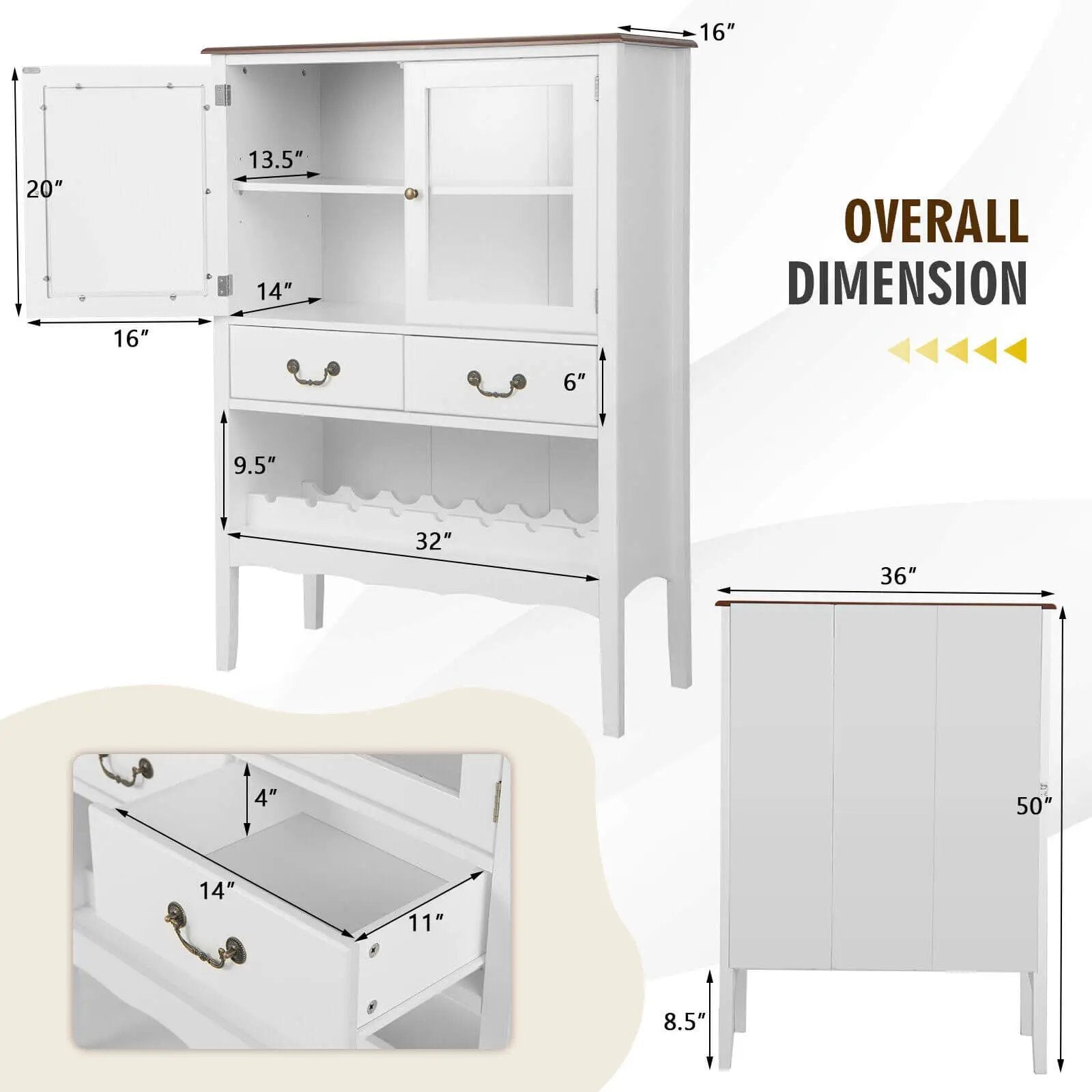Sideboard Buffet Cabinet with 2 Tempered Glass Doors-White by DirectDeals
