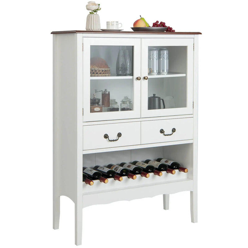 Sideboard Buffet Cabinet with 2 Tempered Glass Doors-White by DirectDeals