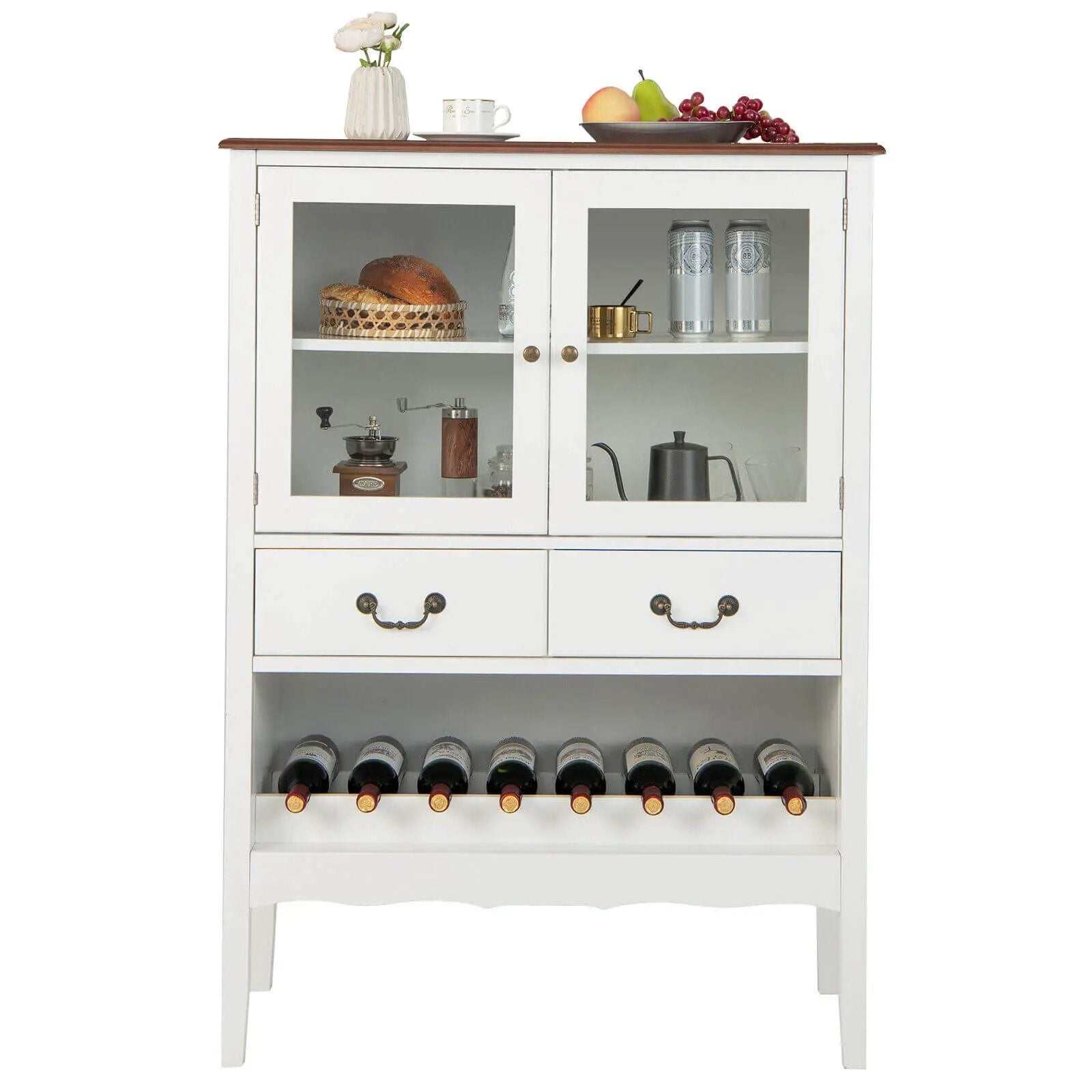 Sideboard Buffet Cabinet with 2 Tempered Glass Doors-White by DirectDeals