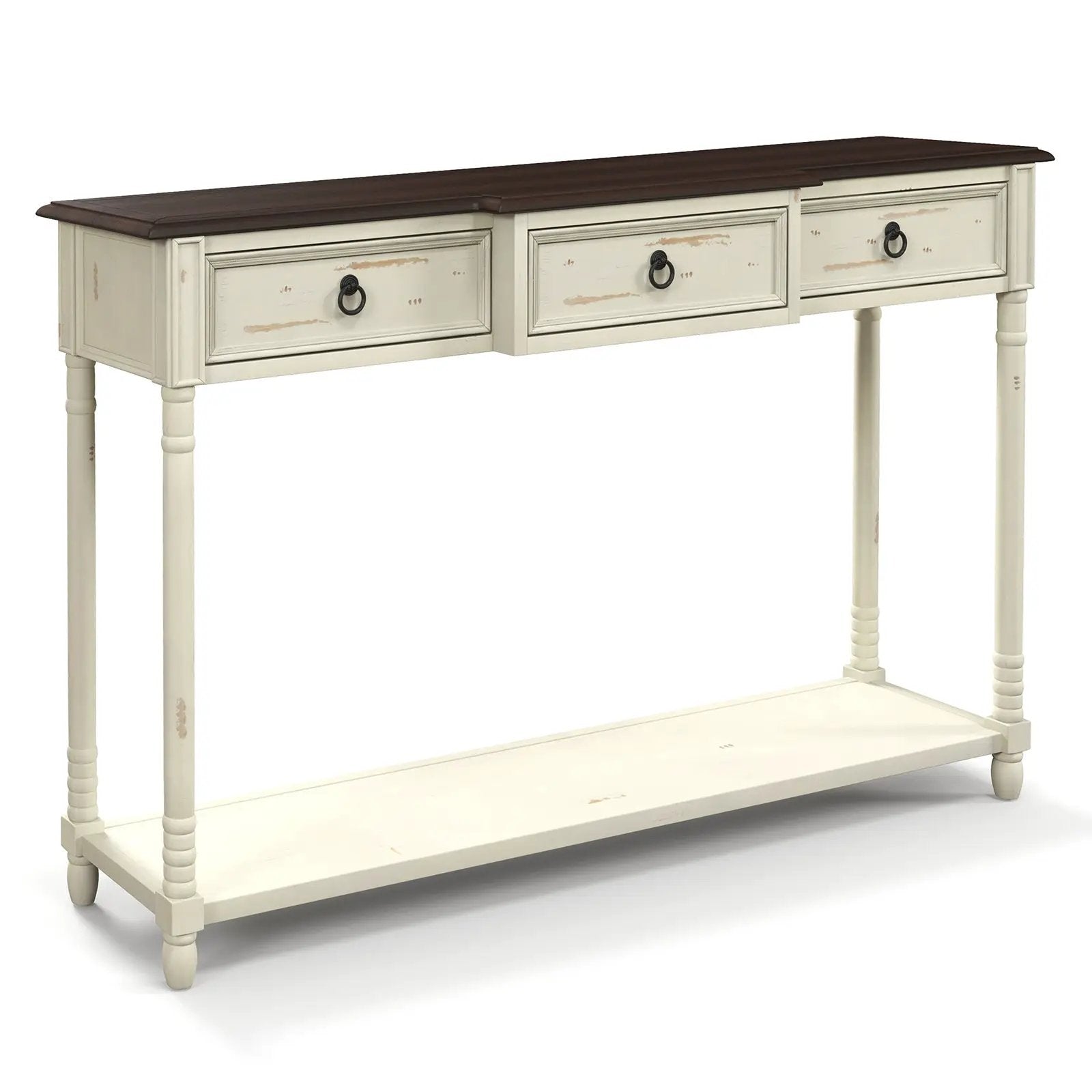 52 Inch Farmhouse Console Table with 3 Drawers and Open Storage Shelf for Hallway by DirectDeals