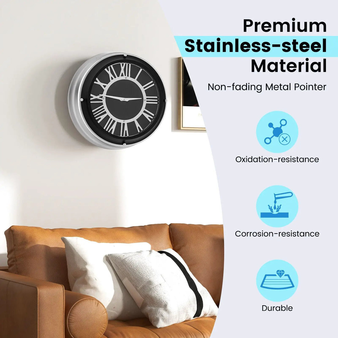 13.5/17.5 Inch Silent Wall Clock with Silver Frame by DirectDeals
