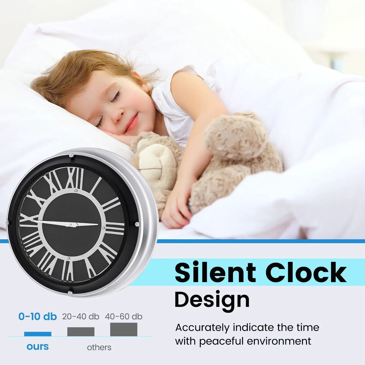 13.5/17.5 Inch Silent Wall Clock with Silver Frame by DirectDeals