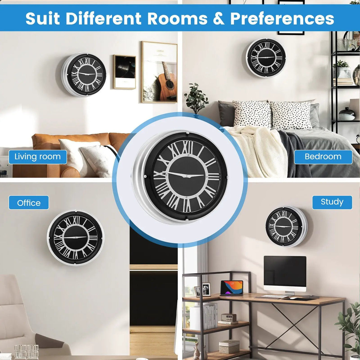 13.5/17.5 Inch Silent Wall Clock with Silver Frame by DirectDeals