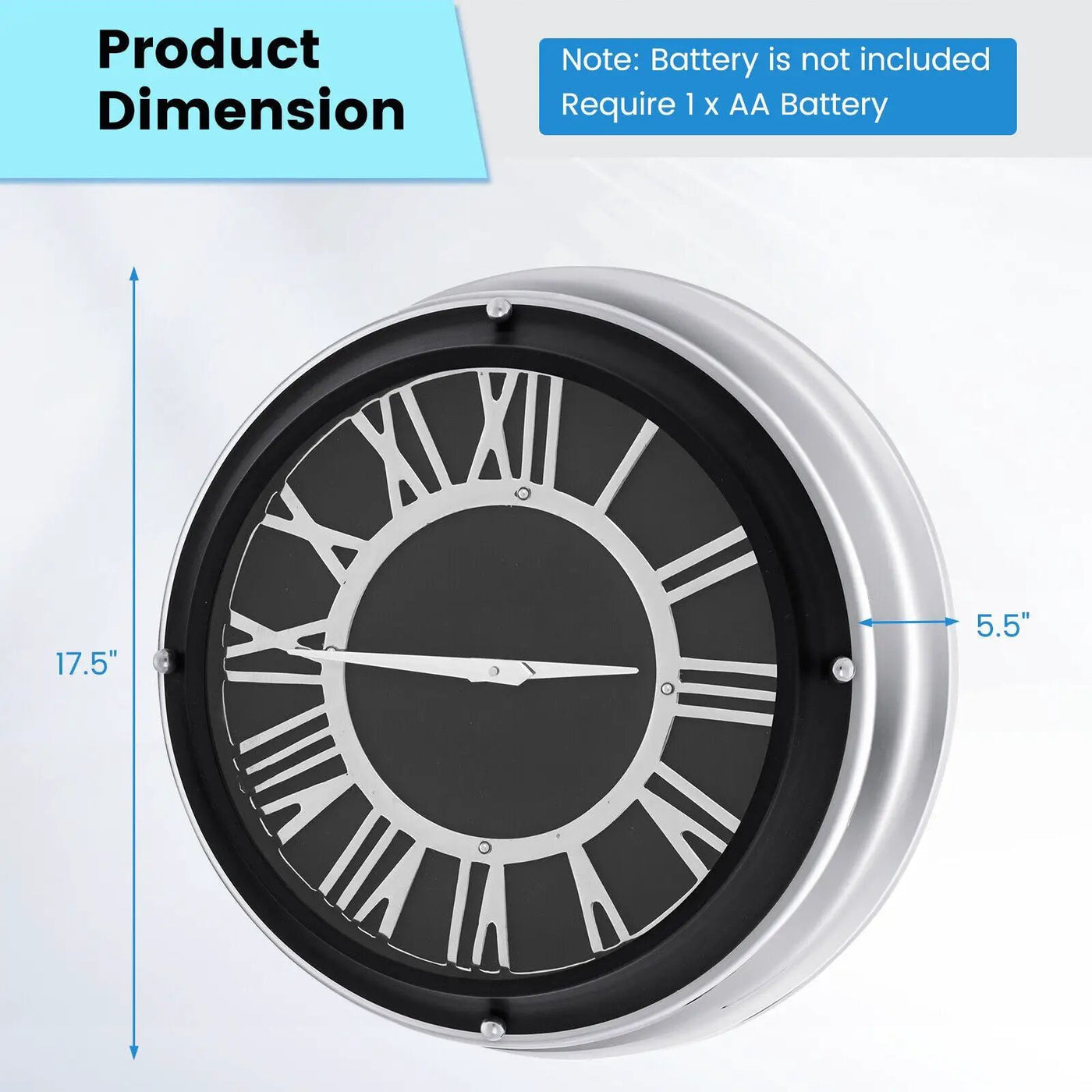 13.5/17.5 Inch Silent Wall Clock with Silver Frame by DirectDeals