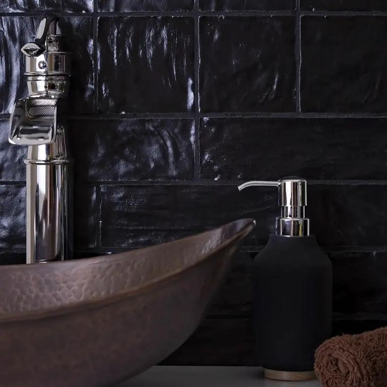 Black 2.5x8 Glossy Matte Subway Ceramic Tile (38 pack, 5.38 sq ft/case) by Apollo Tile