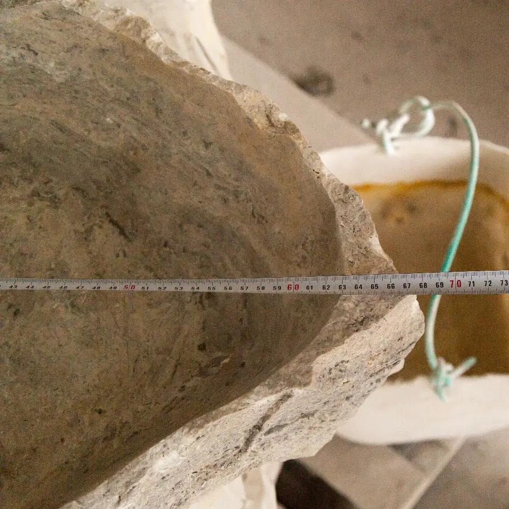 Silver Travertine Rustic Hand Chiseled Vessel Sink - 16x26x5 by GobekDesign