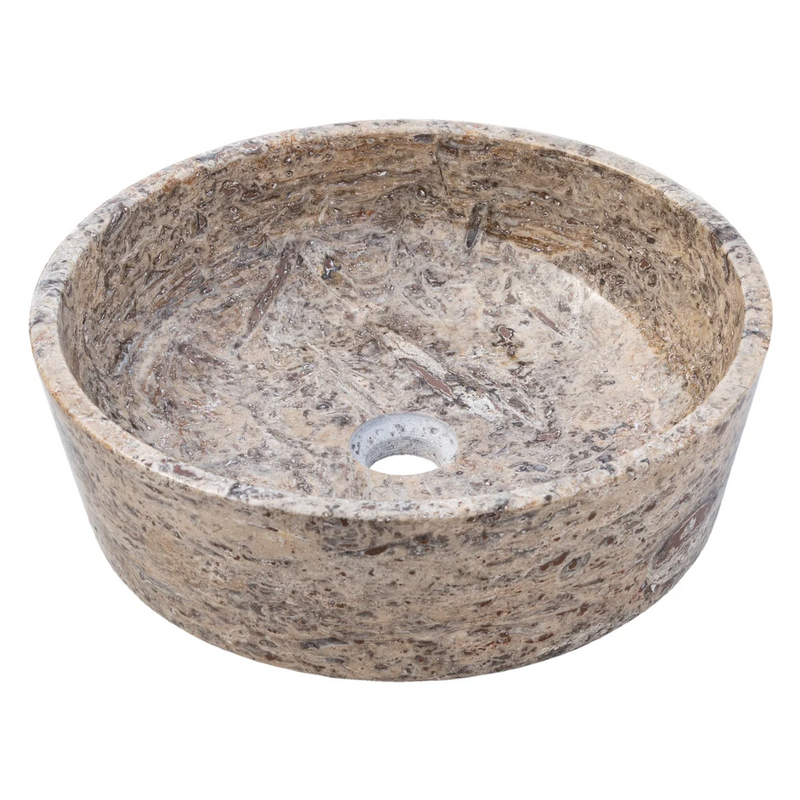 Silver Latte Travertine Natural Stone Vessel Sink Filled and Polished (D)16" (H)5" by GobekDesign