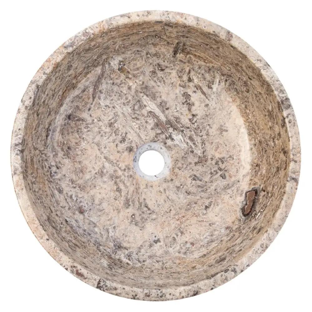 Silver Latte Travertine Handcrafted Natural Stone Round Vessel Sink - 16x5 Polished by GobekDesign
