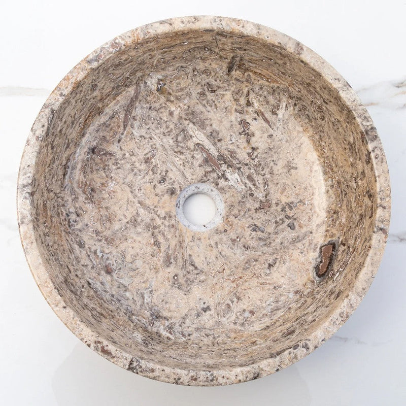 Silver Latte Travertine Natural Stone Vessel Sink Filled and Polished (D)16" (H)5" by GobekDesign