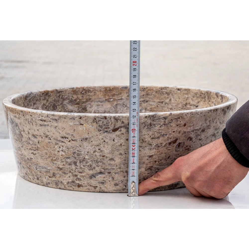 Silver Latte Travertine Natural Stone Vessel Sink Filled and Polished (D)16" (H)5" by GobekDesign